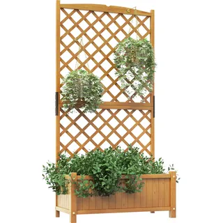 COSTWAY Spalier mit Blumenkasten aus Tannenholz, Pflanzkasten für Kletterpflanzen, Hochbeet mit Rankgitter & Drainageloch, Blumenkübel für Garten Hof Balkon, Gartenspalier Rankkasten - Orange