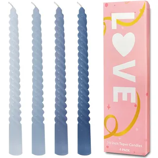 Topsics Spiralförmige Spitzkerzen, 4 Stück geruchlose Spitzkerzen, 25cm hoch, ideales Valentinstagsgeschenk, Blau kerzen