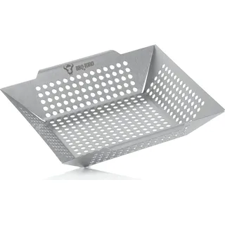 BBQ-Toro Edelstahl Grillkorb | 30 x 30 x 5,5 cm | Grillschale für Gasgrill, Grillpfanne - Silber