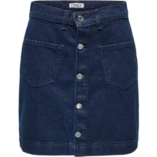 ONLY Damen Mini Jeans Rock ONLAmazing kurzer Damenrock sichtbare Knopfleiste 15349035 Dark Blue Denim L