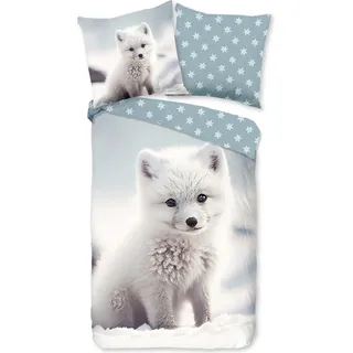 Good Morning Kinderbettwäsche "Toss", 2 Stk., tlg. Flanell, Biber, 135x200, Winter, Warm, Wende, Kind, Schnee, Weißfuchs