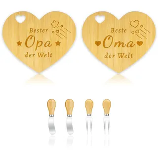 ANKUOFUA Frühstücksbrettchen Oma & Opa Muttertagsgeschenke, 2er Brotzeitbrett mit Gravur Geburtstagsgeschenk für Oma Opa, Holzbrett Herz Vatertagsgeschenk für Großeltern, Ideal für Mutter & Vatertag