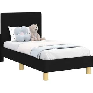 vidaXL Kinderbettgestell mit Kopfteil Schwarz 70 x 140 cm Stoff - Schwarz
