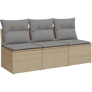 vidaXL Gartensofa mit Kissen 3-Sitzer Beige Poly Rattan - Beige