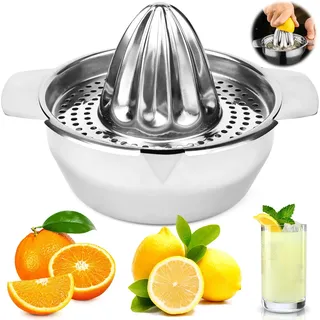 QGGTQG Zitronenpresse, Zitruspresse Edelstahl 18/8 mit Behälter 400ML Manuelle Lemon Squeezer Profiqualität Rostfreie Saftpresse Grapefruit Orangenpresse, Stark Robust & Spülmaschinenfest