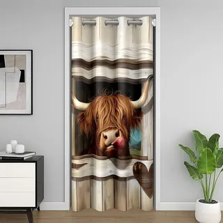 Loussiesd Kinder Hochland Kuh Türvorhang 106x203cm Holz Vorhang für Jungen Mädchen Bauernhaus Tier Vorhang für Tür Privatsphäre Hochland Rinder Lustiges Land Thema Vorhang für Innentür Raumteiler
