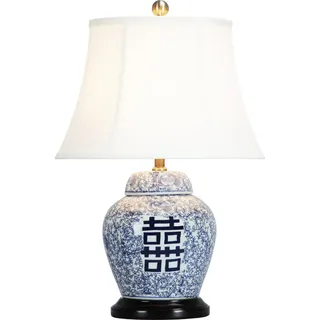 Fine Asianliving Chinesische Tischlampe Porzellan mit Lampenschirm E27 Orientalische Tischleuchte Keramik Nachttischlampen Schlafzimmer Wohnzimmer