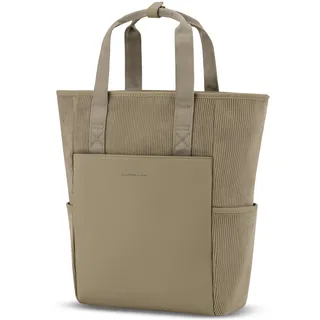 Kapten & Son Rucksack Lindby Cord Dusty Khaki 18 L | 2in1 Tasche & Rucksack | inkl. Kofferbefestigung, Laptopfach, Flaschenhalterung | Shopper Damen