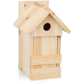 Relaxdays Nistkasten, Nisthöhle für Vögel, zum Aufhängen, unbehandeltes Holz, Flugloch Ø 2,8 cm, 25 x 16 x 14 cm, natur