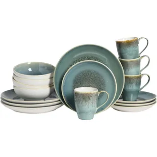 Kombiservice CREATABLE "Caldera, Kombi-Service, 16-tlg", grün, 16 Stk., Steinzeug, Geschirr-Sets, Kombiservice, Reaktivglasur