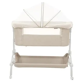 Beistellbett Baby - Wiege mit Rollen - Höhenverstellbar - Moskitonetz - Stauraum - Tragbar - Bis 10 kg - Khaki