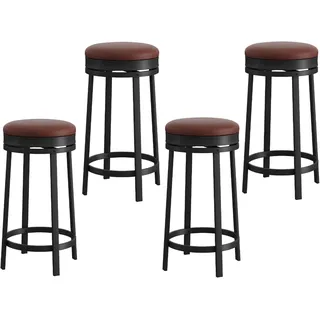 Barhocker, drehbar, 65 cm, gepolsterter Sitz, PU-Leder, Kratzfest, moderner Vintage-Stil, ohne Rückenlehne & ohne Montage, für Theke, 90 cm, Schokoladenbraun, 4 Stück