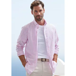 John Devin Langarmhemd »Regular Fit«, Streifenhemd mit Button-down-Kragen, aus reiner Baumwolle, rosa