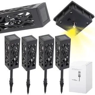 Solarleuchte für den Garten, filigranes Laternen-Design, mit LED-Beleuchtung, Dämmerungssensor, zum Einsetzen in den Boden, 4 Stück. - Silber