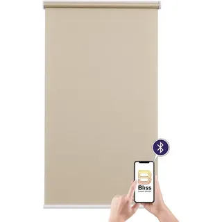 SUNLINES Elektrisches Rollo »Mosaik« blickdicht mit Bohren freihängend appgesteuert via Bluetooth, mit Akku und Motor, weißer Fallstab, beige