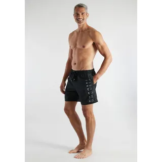 Badeshorts BUGATTI, Herren, Gr. 16, N-Gr, schwarz (schwarz, dunkel, uni), Popeline, Obermaterial: 100% Polyester, Badehosen Badeshorts, basic, mit Logodruck, mit Kordelzug, bequem