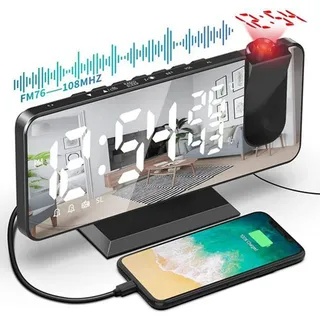 Projektionswecker Radiowecker mit USB-Anschluss Wecker Digital mit Projektion Dual-Alarm 12 / 24H LED-Anzeige 180° Projektor 4 Projektionshelligkeit für Schlafzimmer Büro