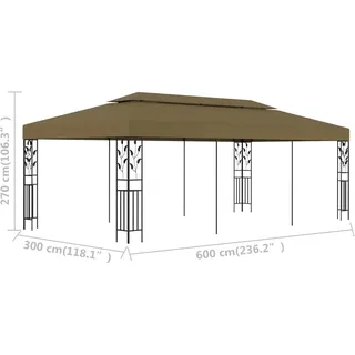 vidaXL Pavillon 6 x 3 m inkl. 4 Seitenteile Braun/Grau/Schwarz