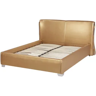 Beliani Lederbett Gold Leder, 140x200 cm