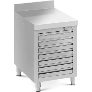 Expondo Royal Catering Edelstahl-Arbeitsschrank - 50 x 70 cm - 185 kg - 7 Schubladen für Pizzaballen - mit Aufkantung - - Silber