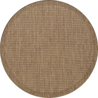 Teppium In & Outdoor Teppich Terrasse Balkon Küchenteppich Wetterfest Sisal Optik Flachgewebe Wetterfest Einfarbig mit Struktur, Grösse: 160 cm Rund - Braun