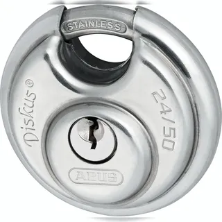 ABUS Diskus® Vorhängeschloss 24IB/50 aus Edelstahl - mit 360° Rundumschutz - zur Sicherung bei starken Witterungseinflüssen - 35041 - ABUS-Sicherheitslevel 7 - Silber