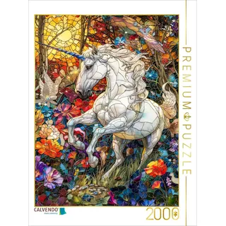 CALVENDO Puzzle Ein majestätisches Einhorn prangt auf einer farbenfrohen Blumenwiese | 2000 Teile Lege-Größe 90x67cm Foto-Puzzle für glückliche Stunden