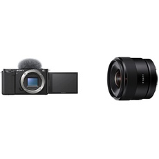 Sony Alpha ZV-E10 | APS-C spiegellose Wechselobjektiv-Vlog-Kamera (schwenkbarer Bildschirm für Vlogging, 4K-Video), Schwarz + APS-C-Weitwinkel-Objektiv mit Festbrennweite (SEL11F18)