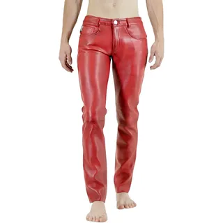 Bockle® 2021 STRETCH rote Lederhose Lederjeans Echtleder Herren, W38/L36 - Rot