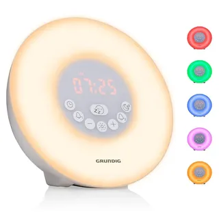 Grundig Lichtwecker mit FM-Radio - Tageslichtwecker mit 10 natürlichen Klängen - Wecker mit Farbwechsel-LED und Zonsopgangsimulation - Schlummer- und Timerfunktion, Weiß - Weiß