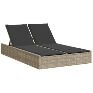 vidaXL Doppel-Sonnenliege mit Kissen Hellgrau Poly Rattan - Grau