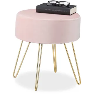 Relaxdays Samthocker rund 40 x 40 cm Rosa