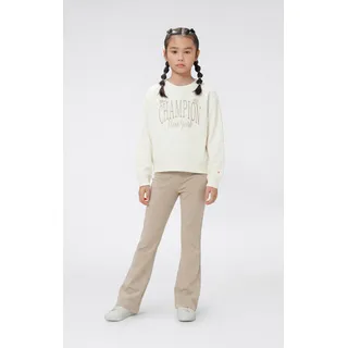 Jogginganzug CHAMPION "Flare Pants Sweatsuits Graphics", Kinder, Gr. XL (164/170), beige (egt, dun), Obermaterial: 54% Baumwolle, 46% Polyester. Obermaterial Hose: 90% Baumwolle, 10% Elasthan, Sportanzüge Jogginganzug, 2-teiliges Set, für sportliche Aktivitäten und Freizeit