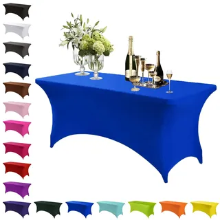 Spandex Stretch Tischdecke Königsblau,6FT Hohem Elastik Waschbare und knitterfreie rechteckige Stretch Tischdecke,Elastische Tischdecken für Geburtstags,Hochzeit,Weihnachten,Bankett Tischdekoration