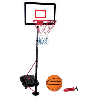 Dunlop Basketballkorb Set – Basketball Korb Höhenverstellbar: 165 - 205 cm – Basketballkörbe mit Basketballständer, Ball und Pumpe – Basketballkorb Outdoor mit Füllbarer Fussstand - Schwarz