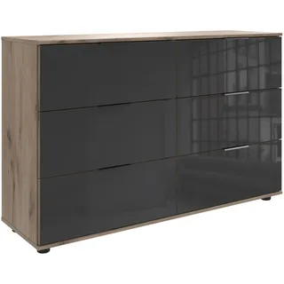 WIMEX Schubkastenkommode »Leonberg, Sideboard mit 6 Schubladen«, mit Glasfront, B/T/H 130/41/83cm, schwarze Metallgriffe beige