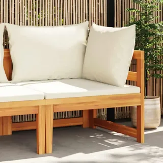vidaXL Ecksofa mit Cremeweißen Kissen Massivholz Akazie - Weiß