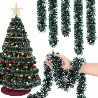 12M Weihnachtsgirlande Tannengirlande Grün Weiß, Künstliche Girlande Weihnachten Outdoor, Weihnachtsdeko für Baum, Treppe, Kamin Festliche Tannen Girlande mit Schnee-Effekt für Weihnachtsstimmung
