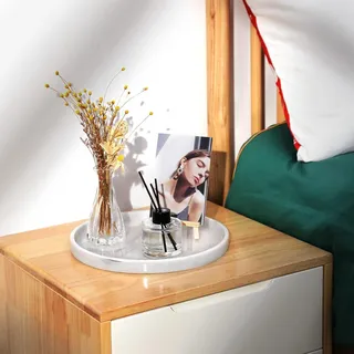 Emibele Kosmetiktablett - Dekorativer Aufbewahrungsorganizer für Badezimmer, Toilettenspülkasten, Schlafzimmer - Marmor Weiß - Kerze, Lotionflasche, Kosmetik