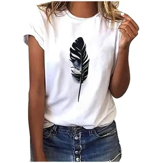 Tshirt Damen Lässige Elektrokardiogramm Druck Oberteile Herzschlagkurve Pullover T-shirt Einfarbiges Basic Shirt Rundhals Kurzarm Sommer Tops Lockere All-Match Tunika Bluse Laufshirt Sportshirt