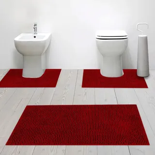 Generico Badteppich-Set Poppy, 100 % Mikrofaser, Polyester, 45 x 75 + 45 x 4 cm (Bordeaux)