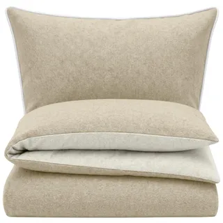 Carpe Sonno Biber Bettwäsche 135x200 Baumwolle Winter [Made IN Germany] | Warme flauschige Winterbettwäsche | Kuschelige Flanell Bettwäsche 135 x 200 mit Paspel | Feinbiber Bettbezug Beige Natur