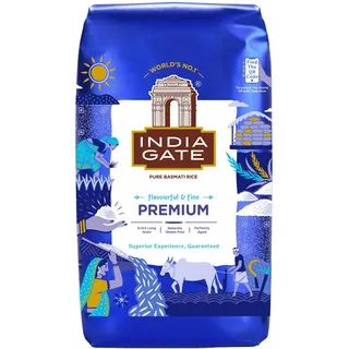 INDIA GATE Premium Basmati Reis – Feiner, aromatischer Langkornreis aus Indien, feines Langkorn (1 x 1 kg)