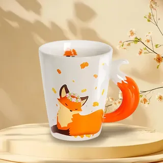CAIJ Keramik kaffeetassen, Fuchs Tasse 3D Tier Kaffeetasse Fuchs Geschenk Tasse Cute Mug Tier Geburtstagsgeschenk für Frauen Männer Mädche Jungen,360ml