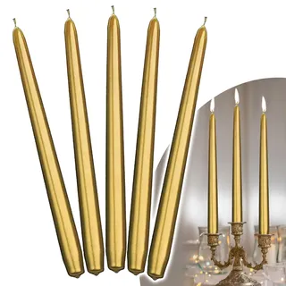 Decoraparty 10 goldene Kerzen, Höhe 29 cm, lang, konisch, gold-metallisch, elegante Dekoration aus Wachs für Feiern, Neujahr, Jahrestag, Weihnachten, für Kerzenständer