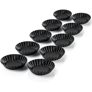 GRIZZLY Törtchenform, 10x Mini Tarteform Ø 11 cm, antihaftbeschichtet, Backformen Set, für mini Kuchen, mini Tarte und mini Quiche