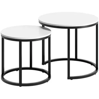 Home Collective Couchtisch 2er Set rund Weiß , Holzwerkstoff , Rund , 50x42.5x50 cm , Wohnzimmer, Wohnzimmertische, Couchtische