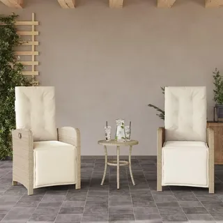 KKHOMEI 2er Set Gartenstuhl Hochlehner Verstellbar Gartensessel Rattan Sessel Balkonstuhl Liegestuhl Rattansessel Gartenliege Loungesessel aus Rattan Liegesessel Mit Fußablage Beige