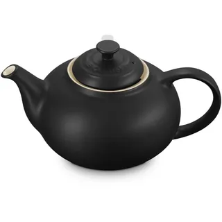 Le Creuset Steingut-Teekanne mit Edelstahl-Teesieb, 1,3 l, Satin Black