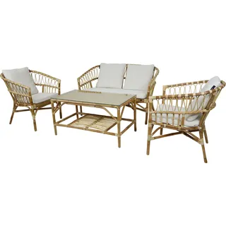 AXI Mary Lounge Set mit Bank, Tisch und 2 Stühlen | Garten Loungeset 4-teilig 100 % natürliches Rattan | Gartenmöbel / Loungemöbel Set für 3 Personen - Beige